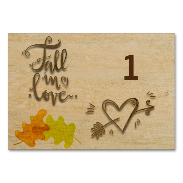 Numéro De Table Thème de mariage automnal Tomber amoureux (Devant)