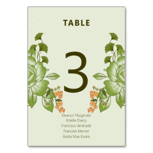 Numéro De Table Thème de Mariage Floral Rose vert