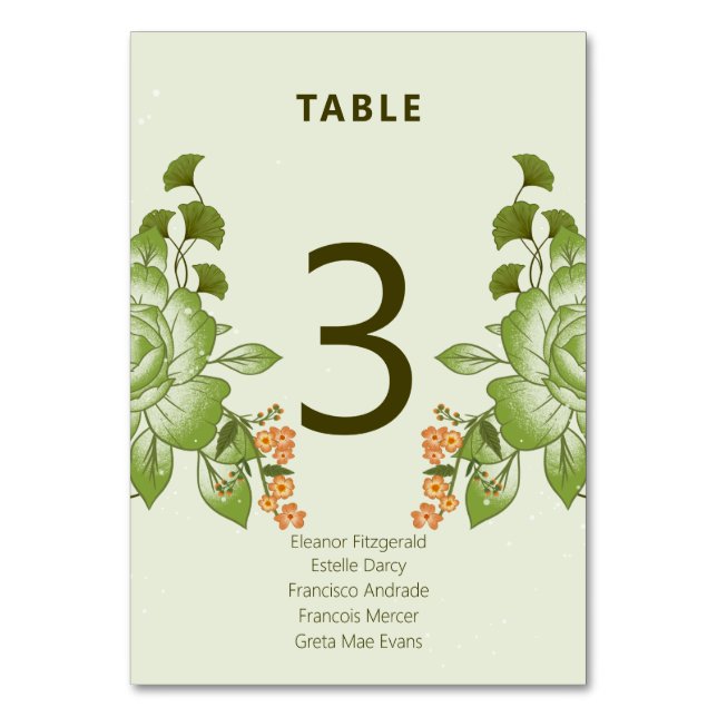 Numéro De Table Thème de Mariage Floral Rose vert (Par défaut)
