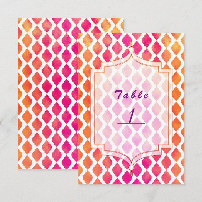 Numéro de table thème de soirée marocaine rose et  (Devant / Derrière)