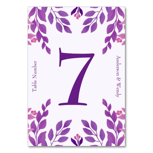 Numéro De Table Thème Mariage Feuille violet (Par défaut)