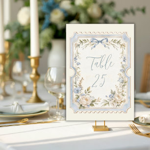 Numéro De Table Timbre Vintage Français Bleu Élégant Mariage