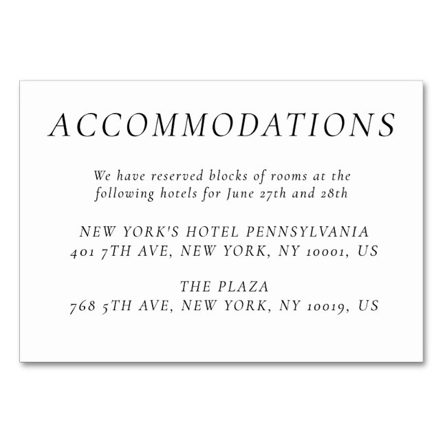 Numéro De Table Timeless Elegant White Wedding Accommodation Cards (Devant)