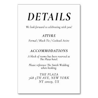 Numéro De Table Timeless Elegant White Wedding Detail Cards