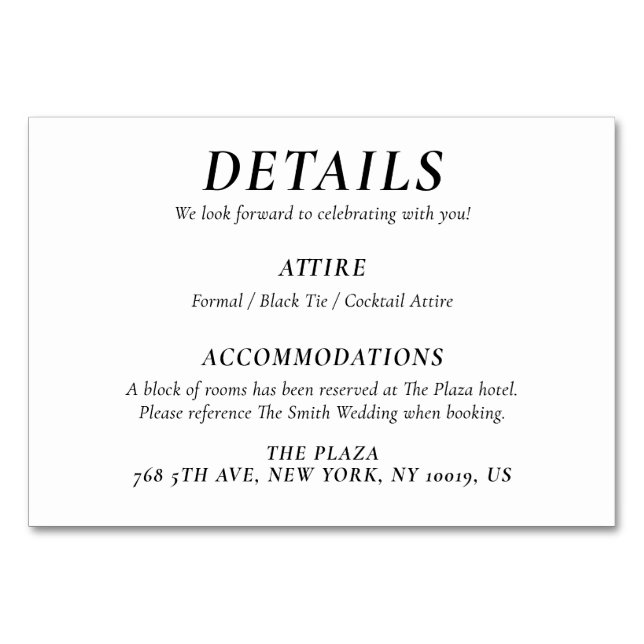 Numéro De Table Timeless White Elegant Wedding Detail Cards (Devant)