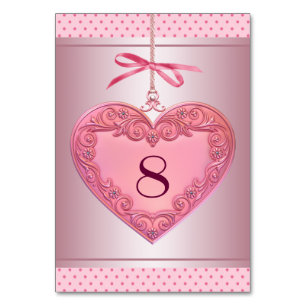 Numéro De Table Tourbillon de cœur rose point rose