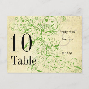 Numéro de table Tourbillon Oiseaux Vert Pomme et N