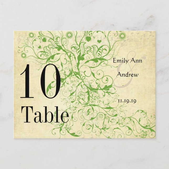 Numéro de table Tourbillon Oiseaux Vert Pomme et N (Devant)