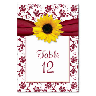 Numéro De Table Tournesol Bourgogne Floral Mariage