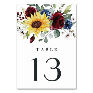 Numéro De Table Tournesol Bourgogne Rose Marine Bleu Russe Mariage