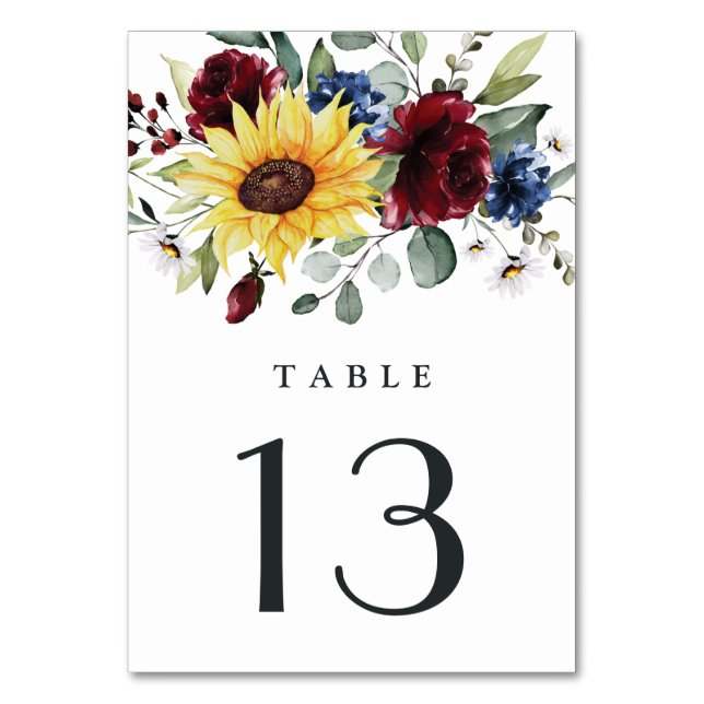 Numéro De Table Tournesol Bourgogne Rose Marine Bleu Russe Mariage (Par défaut)