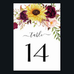 Numéro De Table Tournesol Bourgogne Rouge Blush Peony Mariage Rose<br><div class="desc">Le design présente une belle demi-couronne de tournesol aquarelle,  des pivoines et des éléments floraux roses dans différentes nuances de rose roux,  de rouge bordeaux,  de marsala/prune et plus encore sur la végétation peinte.</div>