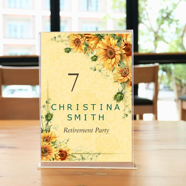 Numéro De Table Tournesol Elegant Watercolor Retraite Party (Sunflower Elegant Watercolor Retirement Party Table Number)