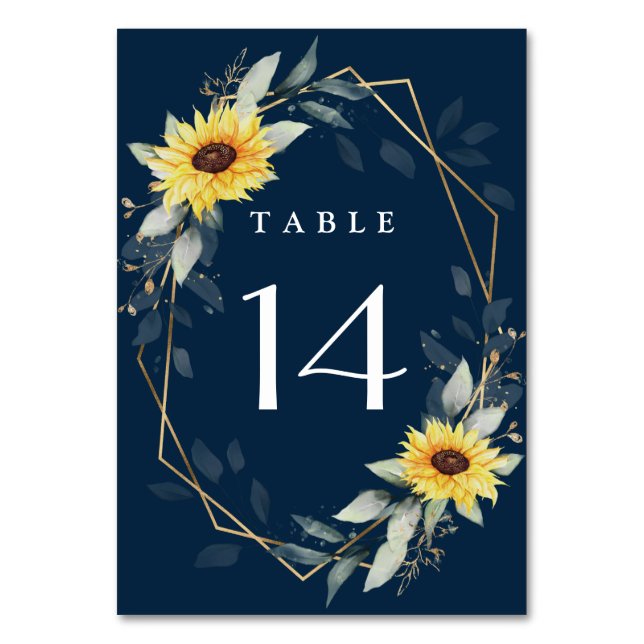 Numéro De Table Tournesol et bleu marine Mariage géométrique russe (Par défaut)