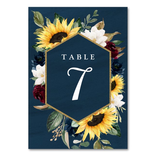 Numéro De Table Tournesol et marine Magnolia Mariage de Bourgogne (Par défaut)