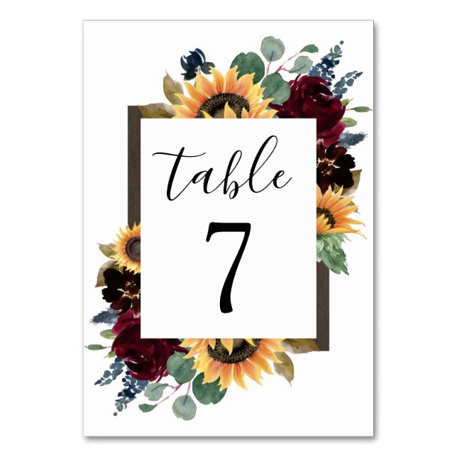 Numéro De Table Tournesol et Rose Bourgogne Rouge Mariage bleu de  (Par défaut)