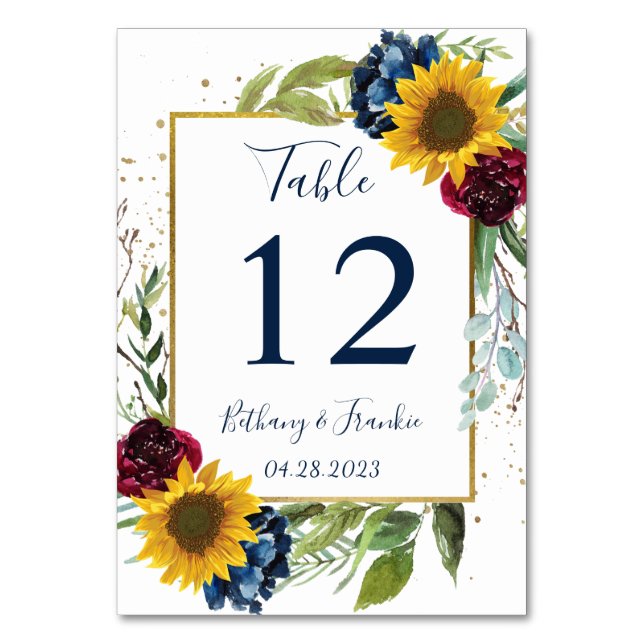 Numéro De Table Tournesol Floral Bordeaux Bleu Marine (Par défaut)
