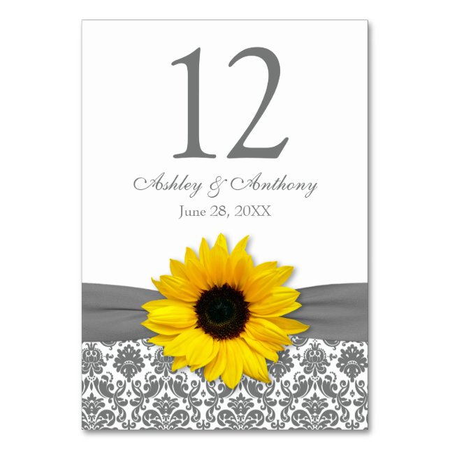 Numéro De Table Tournesol gris jaune Mariage damassé (Par défaut)