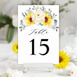 Numéro De Table Tournesol ivoire pivoine Floral Eucalyptus Mariage<br><div class="desc">Élégant numéro de table de mariage moderne fleuri au milieu de l'été dispose d'un bouquet d'hydrangée de tournesol aquarelle & pivoines dans les tons de jaune riche, ivoire, avec feuilles botaniques verdoyants et eucalyptus. S'il vous plaît trouver d'autres modèles et variantes de mon magasin "blissweddingpaperie". Et n'hésitez pas à me...</div>