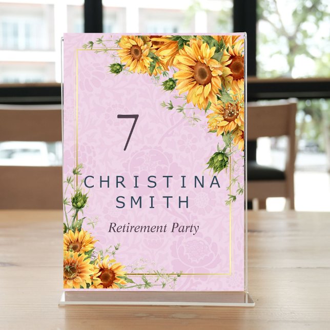 Numéro De Table Tournesol rustique Élégante fête de retraite d'été (Rustic Sunflower Elegant Summer Retirement Party Table Number)
