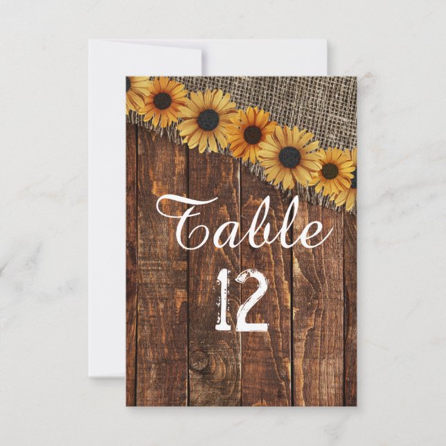 Numéro de table tournesol toile de jute bois rusti (Devant)