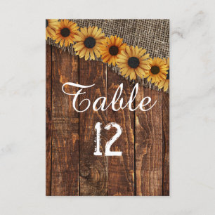 Numéro de table tournesol toile de jute bois rusti