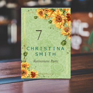 Numéro De Table Tournesol Vintage Jardin Aquarelle Retrait