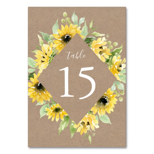Numéro De Table Tournesols à l'aquarelle Papier Kraft | Mariage (Par défaut)