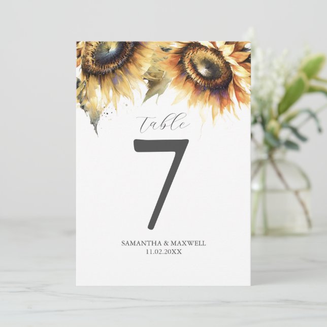 Numéro de Table Tournesols Aquarelle (Debout devant)