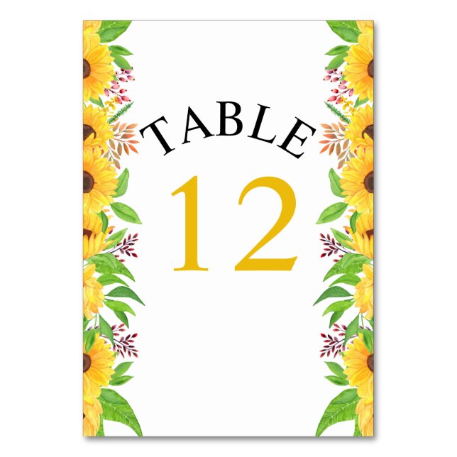 Numéro De Table Tournesols couleur jaune et mariage feuille (Par défaut)