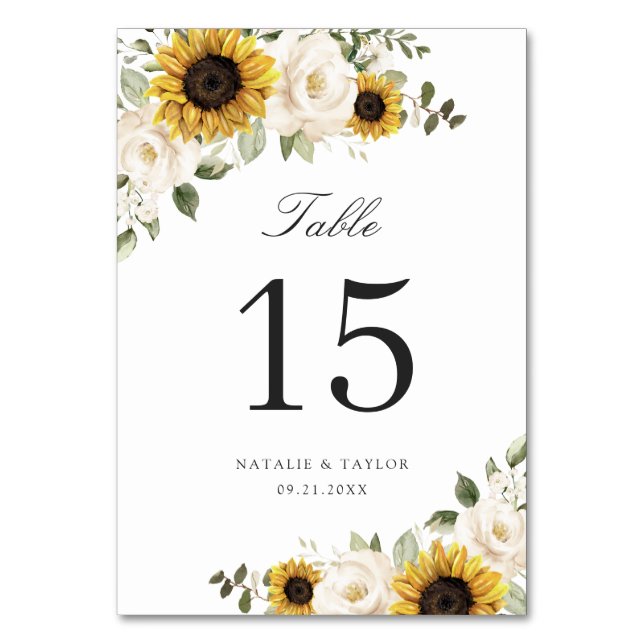 Numéro De Table Tournesols Floral Blanc Verdure Rustique (Par défaut)