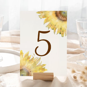 Numéro De Table Tournesols jaunes Aquarelle Numéros de tableau