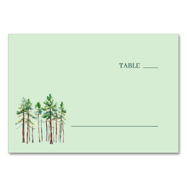 Numéro De Table Tranquil Green Watercolor Pine Trees (Devant)