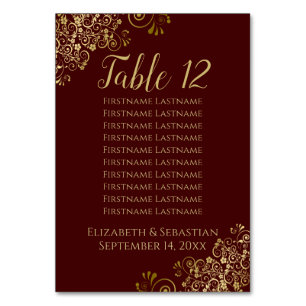 Numéro De Table Trilles d'or Auburn Brown Mariage Sièges Graphique