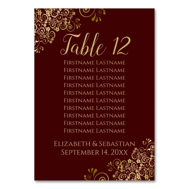 Numéro De Table Trilles d'or Auburn Brown Mariage Sièges Graphique (Par défaut)