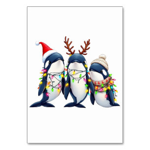 Numéro De Table Trois baleines portent le chapeau de Noël