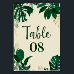 Numéro De Table Tropical Foliage Vert tendance & Mariage Feuille<br><div class="desc">Tropical Foliage Vert tendance et Feuille Personnalisé Mariage Réception Dîner ou Table Numéro Cartes - Marqueur tendance Brossé Script Lettering. Parfait pour le décor de table ! Dans une palette de couleurs audacieuses de vert, d'émeraude et de feuille d'or. Ce design est parfait pour une plage, une destination ou un...</div>