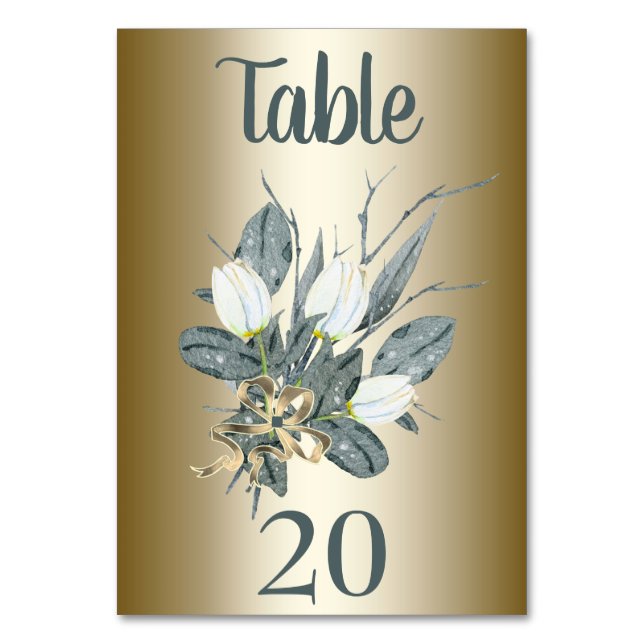Numéro De Table Tulipes blanches avec Mariage or (Par défaut)