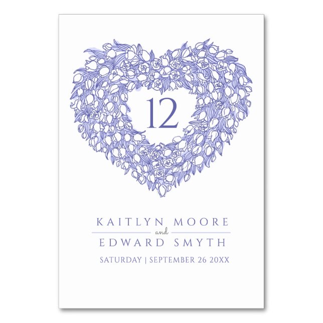 Numéro De Table tulipes bleues monogramme mariage personnalisé (Par défaut)