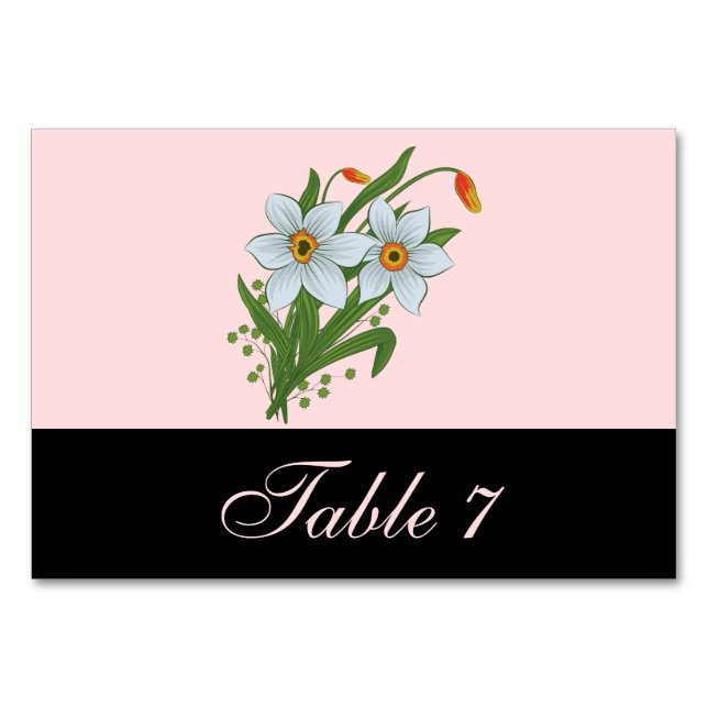 Numéro De Table Tulipes et jonquilles Mariage Noir (Devant)