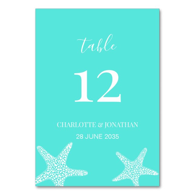 Numéro De Table Turqoise Moderne Tropical Starfish Plage Mariage (Par défaut)