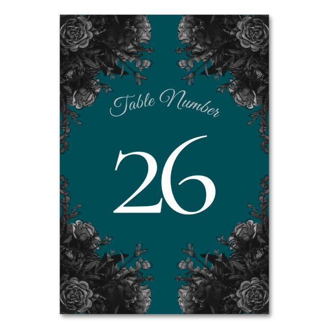 Numéro De Table Turquoise Black Elegant Floral Mariage (Dos)