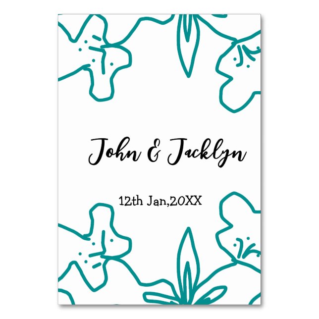 Numéro De Table Turquoise bleu couple mariage date flstylish  (Par défaut)