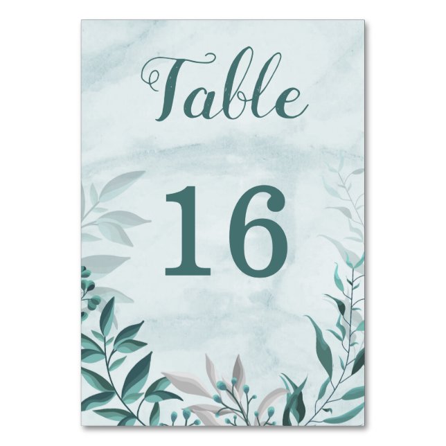 Numéro De Table turquoise bleu romantique feuille botanique (Par défaut)