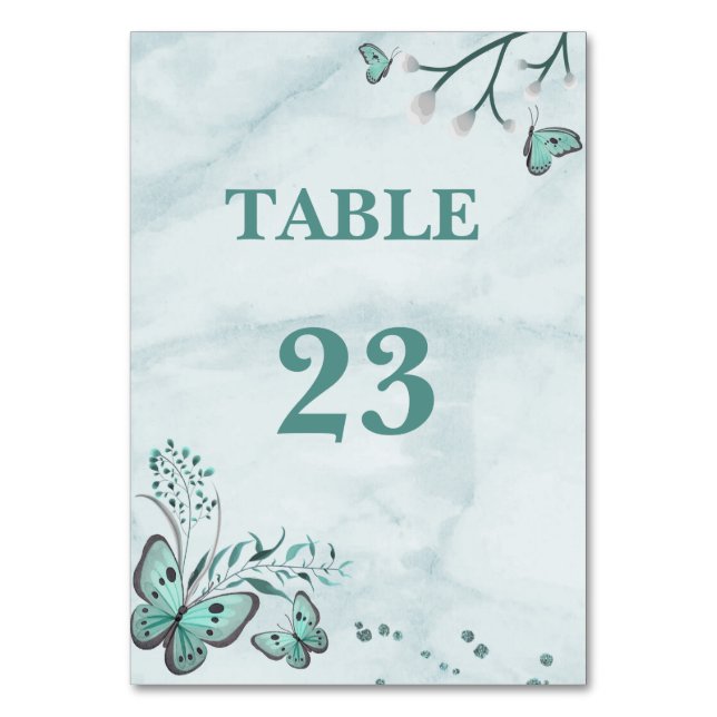 Numéro De Table turquoise bleu romantique papillons feuille botani (Par défaut)
