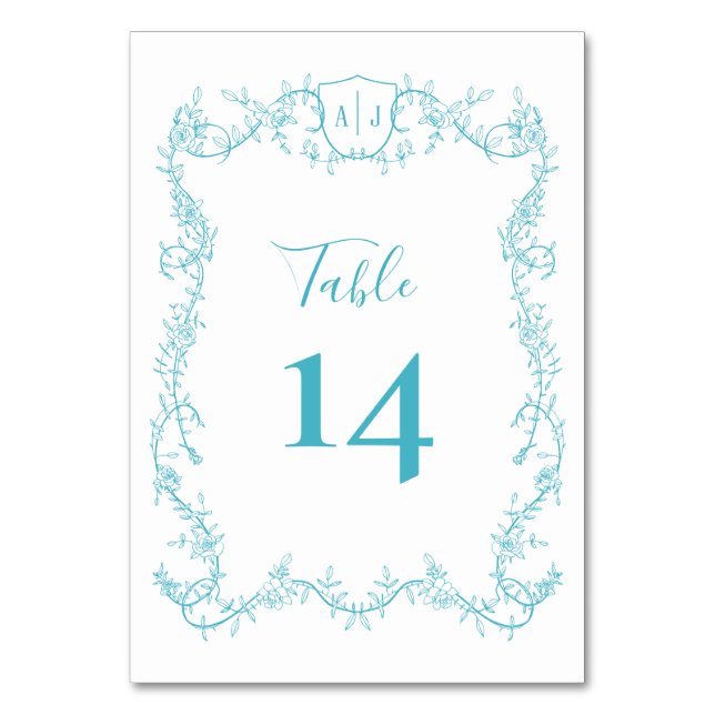 Numéro De Table Turquoise Fleurs Mariage Vigne de Rose Botanique (Par défaut)