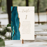 Numéro De Table Turquoise Gold Agate Mariage ivoire Numéro de tabl<br><div class="desc">Le bord gauche de cette élégante carte de numéro de table mariage moderne comporte une bordure turquoise aquarelle ornée d'une parties scintillant en faux or. Le mot "table" apparaît en écriture manuscrite de couleur or sur un arrière - plan en ivoire. Ajoutez les noms de vos invités qui sont affectés...</div>