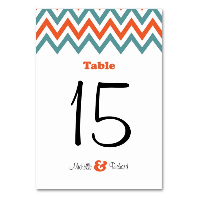 Numéro De Table Turquoise moderne & Orange Chevron & Lovebirds Mar (Par défaut)