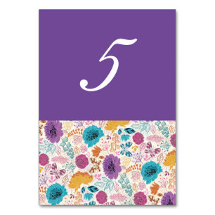 Numéro De Table Turquoise Purple Jaune Fleurs de prairie de printe