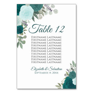 Numéro De Table Turquoise Turquoise Roses Élégant tableau de maria